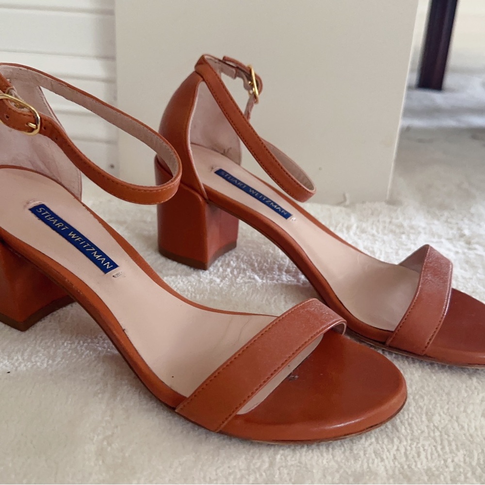 Stuart Weitzman Brown Leather Simple Ankle Strap … - image 2